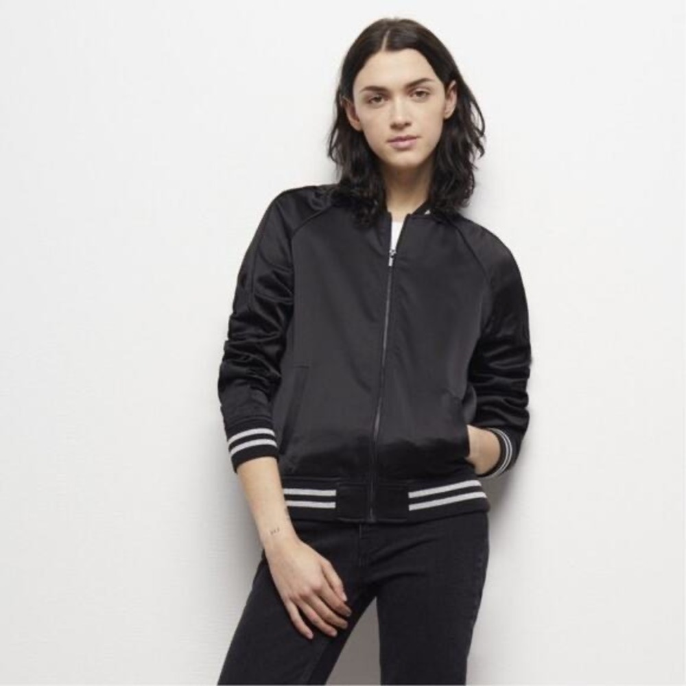The Kooples NEW Two Tone Bomber Jacket‎ in Black/Silver Sz FR 2/US Med MSRP $295